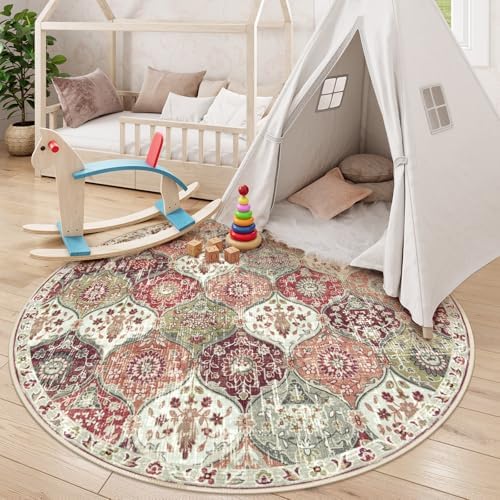 Lahome Moroccan Washable Round Rugs, Non-Slip Soft Round Rug 4ft Ultra-Thin - Image 3