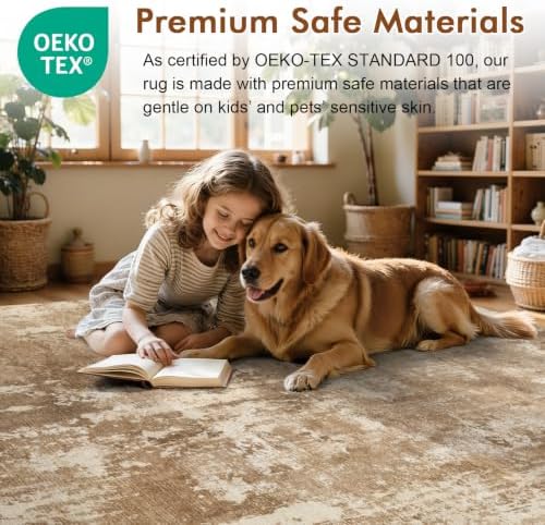 9x12 Ft Abstract Washable Area Rugs for Living Room Brown - Image 5