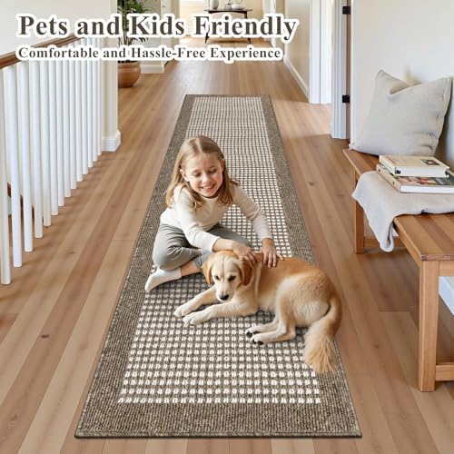 Ileading Brown Runner Rugs for Hallway 2'x8' Non Slip Farmhouse Long Kitchen Floor Mats with Rubber Backing Absorbable Throw Rugs Machine Washable Indoor Decor Carpet for Corridor Petmat Entryway - Image 2