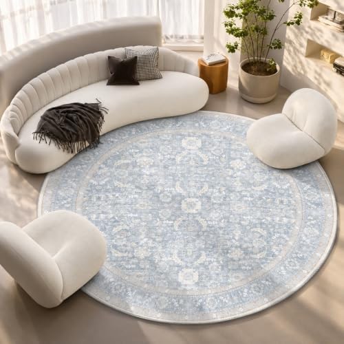 OPPODREAM Vintage Light Blue Area Rugs 8' Round, Rug for Living Room by OPPODREAM