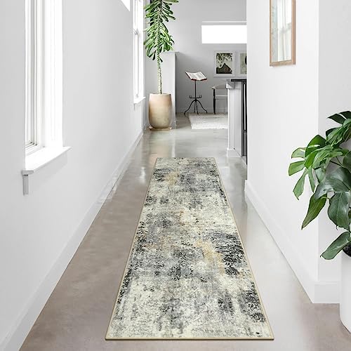 Lahome Modern Abstract Runner Rug - 2x8 Grey Hallway Long Bathroom Rugs with Rubber Backing, Kitchen Carpet Non Skid Indoor Floor Runners for Entryway Laundry Living Bedroom 2' x 8' by Lahome