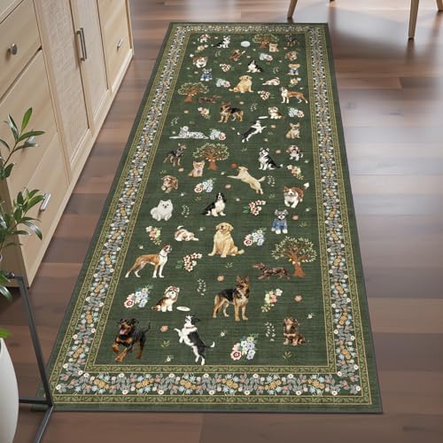 Dark Green Floral Hallway Runner Rug 2x6 for Bedroom Kitchen by WelcometoBabovid