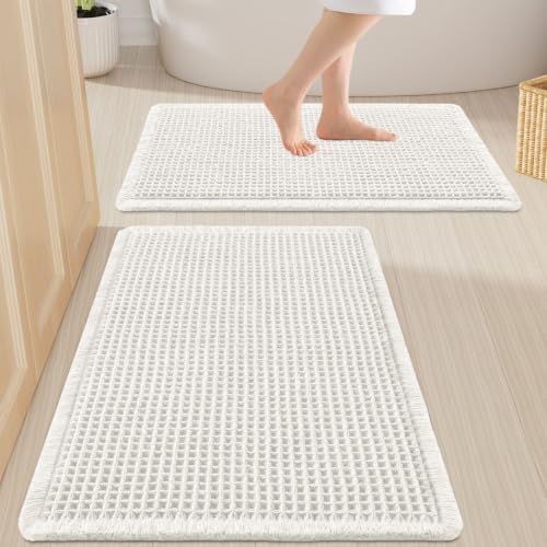 Smiry Waffle Bathroom Rugs Sets 2 Piece (30x20+24x16, White) by Smiry