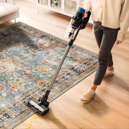CHAMPLANT Area Rug 10'x14' Washable Vintage Traditional Mat Distressed Indoor Foldable Thin Retro Accent Floral Print Non Slip Carpet for Living Room Dining Room Office - Image 3