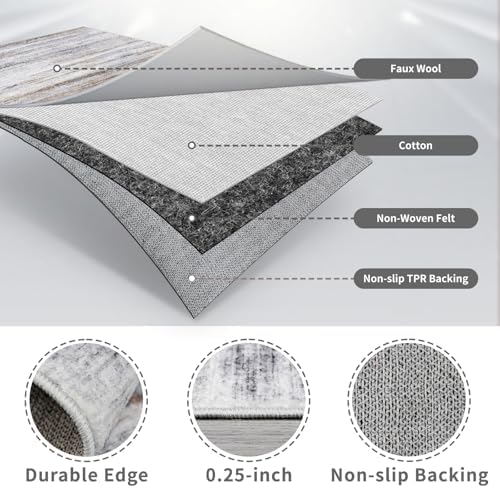 3x18 Washable Hallway Runner Rug: Extra Long Runners for Entryway Living Room Dining Room - Stain and Water Resistant Rugs with Non-Slip Backing - Soft Low-Pile Carpet 18ft Beige Grey - Image 6