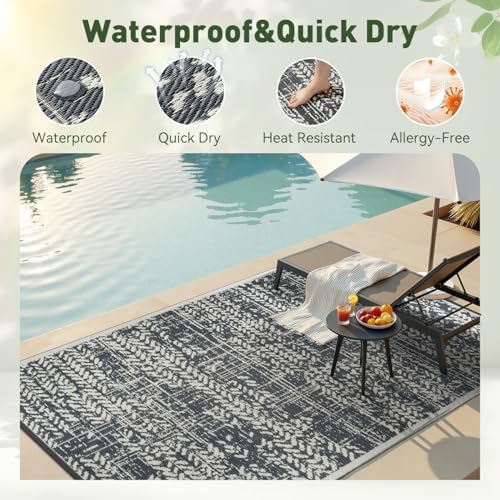 MontVoo Outdoor Rug Waterproof-Patio Rug Mat 6x9 Outdoor RV Camping Picnic Beach Mat Plastic Straw Rugs Outside Outdoor Area Rugs for Balcony Deck Backyard Grey - Image 3