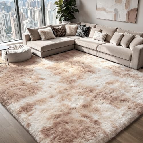 9X12 Large Area Rugs for Living Room Bedroom,Big Shag Rug for Bedroom Dorm,Soft Fluffy Indoor Carpet Plush Rugs for Living Room Home Decor,Camel by Boshengya