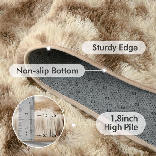 8x10 Ft Extra Large Shag Rugs for Living Room, Tie Dyed Ultra Soft Fluffy Furry Area Rugs for Bedroom Indoor Floor, Aesthetic Carpet for Kids Home Decor (Khaki) - Image 5
