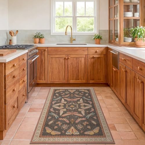 Boho Brown Farmhouse Rug 3x4, Soft Low Pile Entryway Carpet for Kitchen, Bedroom, Mudroom & Laundry Room, Vintage Insect Home Décor - Image 6