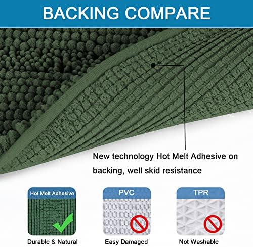 H.VERSAILTEX Bath Mats for Bathroom Non Slip Extra Thick Chenille Striped Bath Rug 24" x 36" Absorbent Non Skid Fluffy Soft Shaggy Rugs Washable Plush Mats for Indoor, Bath Room, Tub - Bronze Green - Image 4