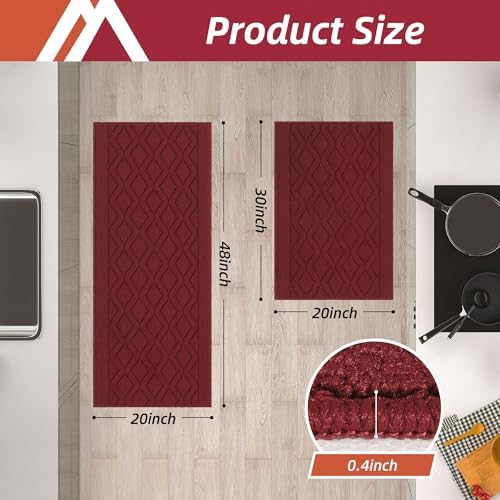 COSY HOMEER 48x20Inch/30X20Inch Kitchen Rug Mats,Red - Image 6