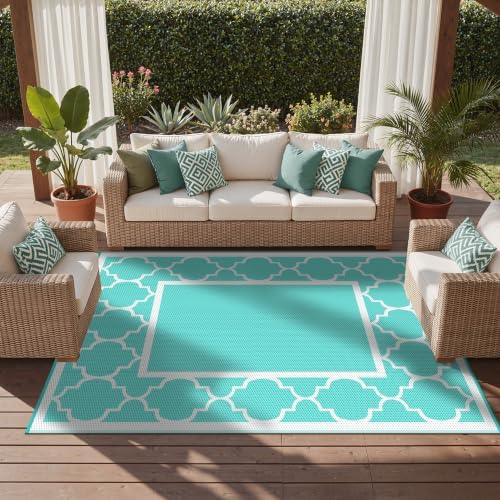 GENIMO Outdoor Rug, Waterproof Plastic Rugs for Patio, 8'x10' Aqua Blue - Image 5