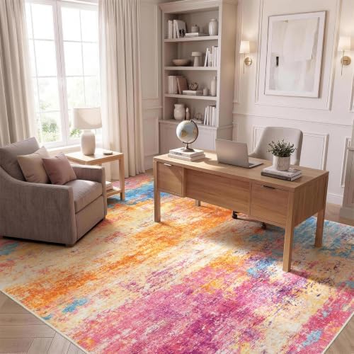 9x12 Area Rug for Living Room, Abstract Washable Large Rugs, Multicolor - Image 7