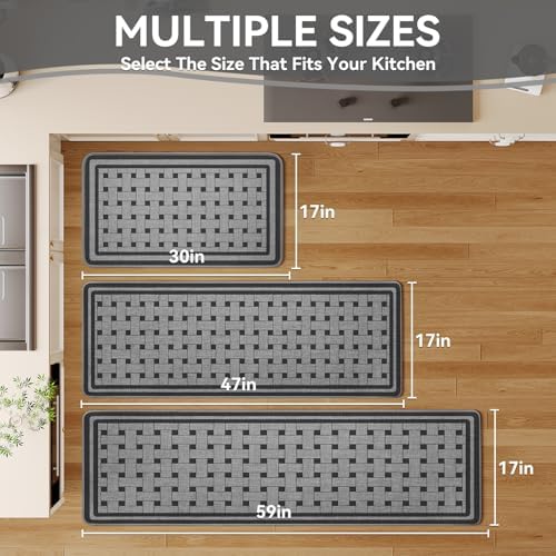 Kitchen Mats for Floor, Non Slip Kitchen Rugs, 17x30 Grey - Image 2