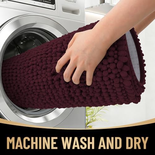 OLANLY Thick Chenille Bathroom Runner Rugs Mats 44x24, Black Cherry - Image 4