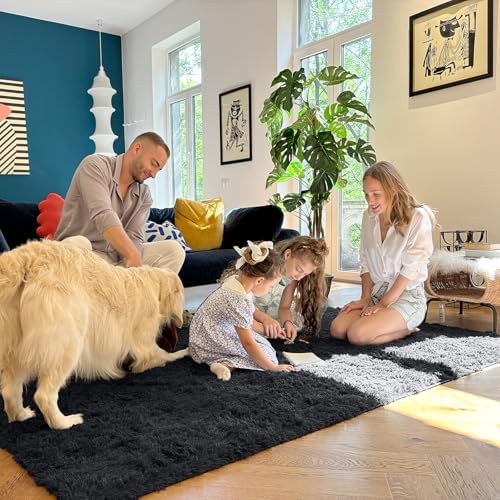 OLANLY 4x5 Machine Washable Accent Rug, Soft Fluffy Shaggy Area Rug for Bedroom, Living Room, Indoor Floor Carpet for Kids, Nursery, Home Decor, Black - Image 7