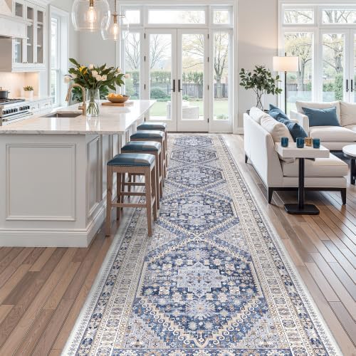 zesthome 3x18 Runner Rug Non Slip,Washable Hallway Runner Rug,Blue - Image 5