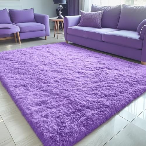 OLANLY 5x7 Machine Washable Large Area Rugs for Living Room, Bedroom, Soft Fluffy Shaggy Bedside Rug, Indoor Floor Carpet for Kids Girls and Boys, Dorms, Nursery, Home Decor Aesthetic, Purple by OLANLY