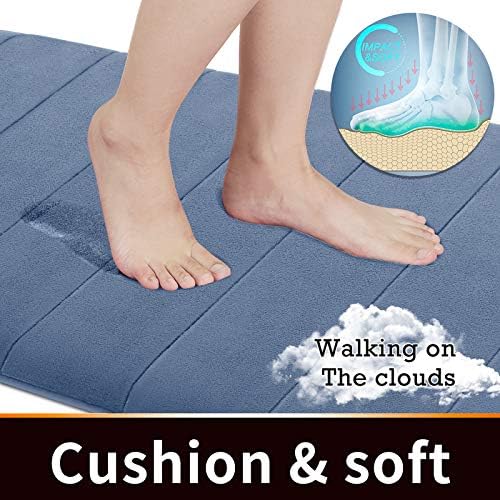 Yimobra Memory Foam Bath Mat, Super Soft Absorbent Bathroom Rug Non Slip, Quick Dry, Machine Washable Floor Carpet for Tub Shower, Home Decor Accessories, 24x17, Denim Blue - Image 4