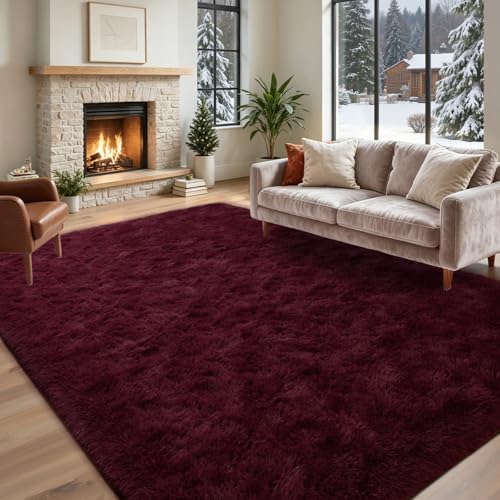 5x7 Red Area Rugs for Living Room Shag Fur Rug,Thick Modern Non-Slip Soft Plush Carpets for Girls Woman Female Wedding Bedroom Home Décor Aesthetic Dark by Lo%CC%80utiRootHome