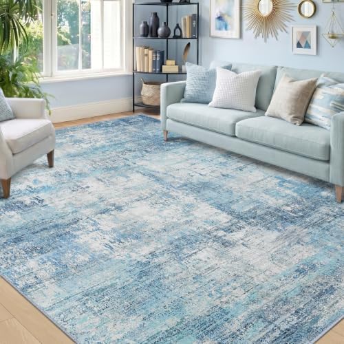 RELEANY Washable 6'x9' Abstract Area Rug for Living Room Teal Blue by RELEANY