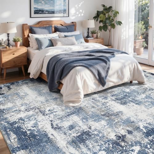5x7 Ft Abstract Washable Area Rugs for Living Room Blue - Image 4