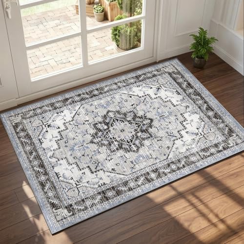 Area Rugs Small 2x3 Washable Non-Slip Boho Indoor Carpets, Blue Grey by tubeamin