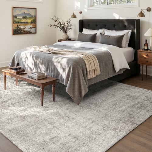 4x6 Beige Washable Area Rug for Living Room, Vintage Print Carpet - Image 2