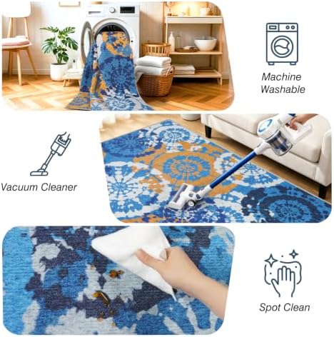 Boho 5x7 Area Rug, Washable Non-Slip Low-Pile Rugs for Living Room - Image 5