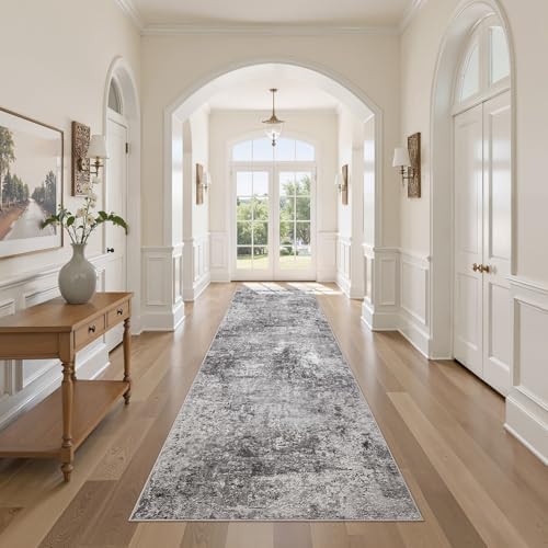 DMOYEST 3x10 Washable Runner Rug for Hallway: Soft Neutral Modern Abstract Low Pile Rug Indoor - Carpet for Bedroom Dining Room Kitchen Entryway - Grey by DMOYEST