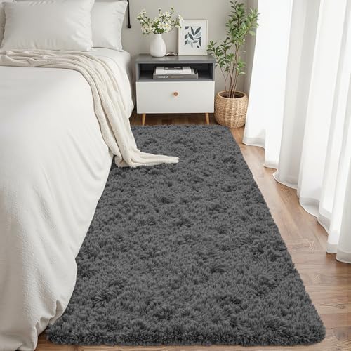 2x6 Fluffy Shag Area Rugs for Living Room Bedroom: Soft Plush Carpet Grey by CarpetAddColortoYourLife