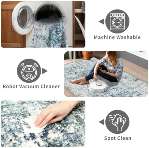 Machine Washable Runner Rugs 3x7 Modern Abstract Rug Ocean Mist - Image 5