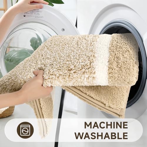 Pauwer 3 Piece Bathroom Rug Set, Non Slip Washable Bath Mat, Beige - Image 6