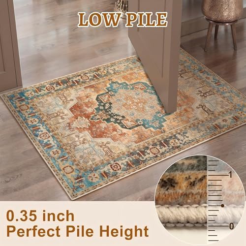Orange 2x6 Washable Runner Rug for Hallways, Vintage Non Slip Rug Runners - Image 5