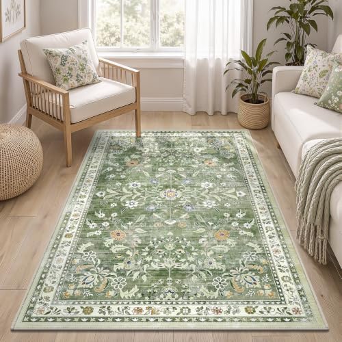 Yamaziot 3x5 Washable Area Rug for Bedroom Floral Carpet Sage Green by Yamaziot