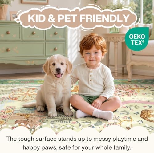 Tribesigns Washable Animal Floral 5x7 Kids Playroom Rug, Soft Cute Green Nursery Rugs for Bedroom, Non-Slip Low Pile Indoor Zoo Carpet Rugs for Kids Room Living Room, Green/5x7 - Image 6