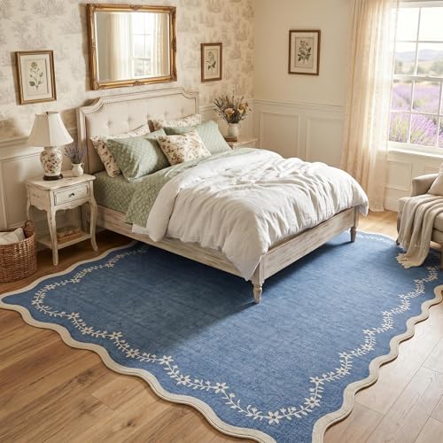 GarveeHome 5x7 Scalloped Area Rug Blue Washable Bedroom Living Room Rug - Image 2