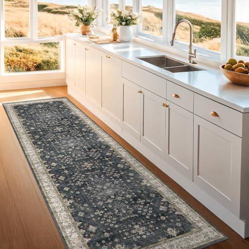Black Washable 8ft Long Runners for Hallways, 3x8 Kitchen Runner Rug, Entryway Indoor Runner, Non Slip Boho Vintage Floor Décor for High Traffic Area - Image 3