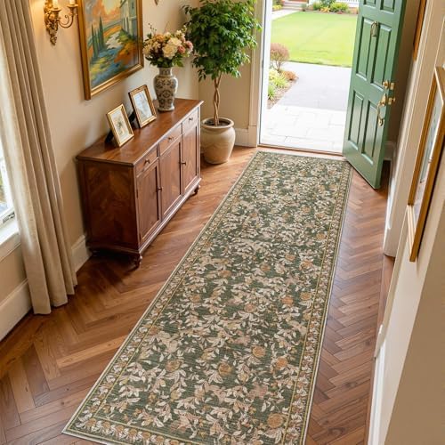 jinchan 3x10 Runner Rug Floral Vintage Washable Area Rug, Green by JINCHAN