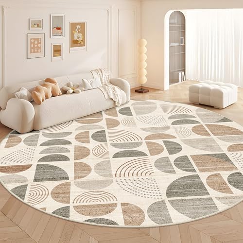 MUJOO Round Rugs 9ft,Circle Area Rug Washable Non Slip Modern Abstract - Image 2