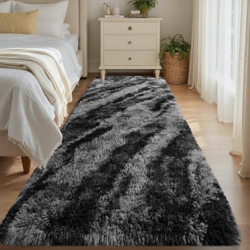 Noahas 2x10 Black Fluffy Soft Runner Rug Non-Slip for Bedroom Dorm Hallway by ModernHomeDecor