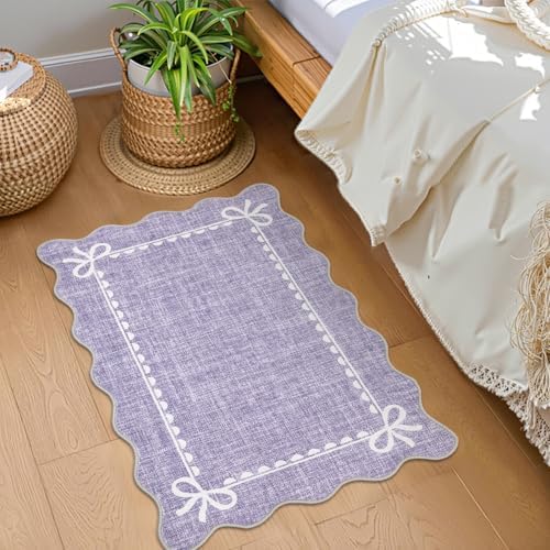 GarveeHome Scalloped Entryway Rug 2x3 Washable Front Door Bow Rug, Purple - Image 2