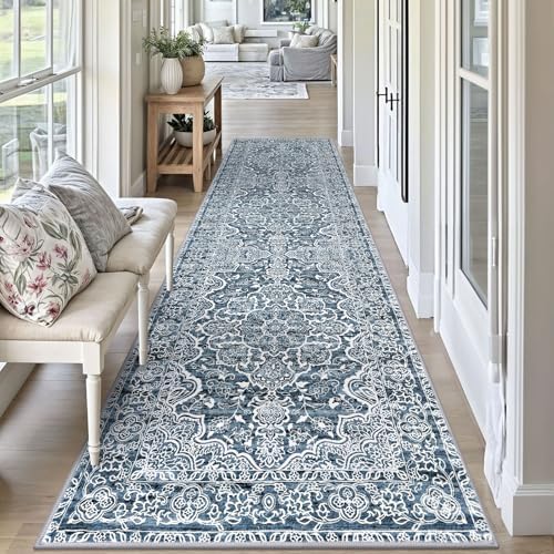 KUTA Vintage Washable Rug Runners 3x10 Blue White Long Hall Rug 10ft - Image 4