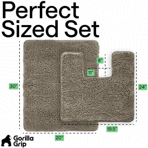 GORILLA GRIP Bathroom Area Rug Sets 2 Piece, Soft Chenille, 30x20 Latte - Image 2