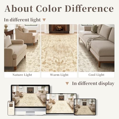 Neutral 4x6 Area Rugs, Beige Vintage Rug for Bedroom, Living Room, Nursery - Image 7