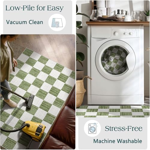Front Door Mat Outside Entrance 2x3 Green White Checkered Rug - Image 6