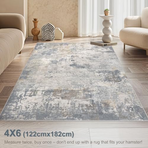UERMEI 4x6 Area Rug Living Room Rugs - Washable Neutral Modern Abstract Soft Thin Rug Indoor Floor No Slip Rug Carpet for Bedroom Under Dining Table Home Office Decor - Blue Grey - Image 3