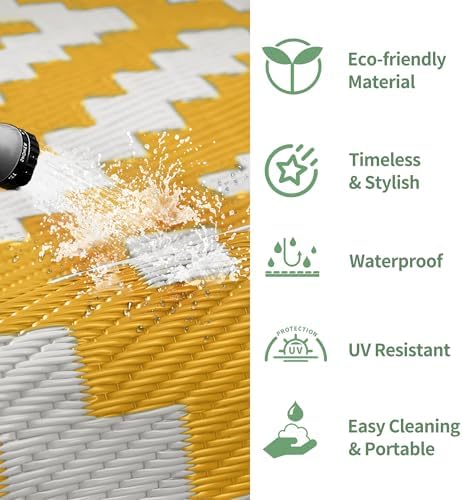 GENIMO Outdoor Rug, Waterproof Plastic Rugs for Patio, 6'x9' Yellow White - Image 5