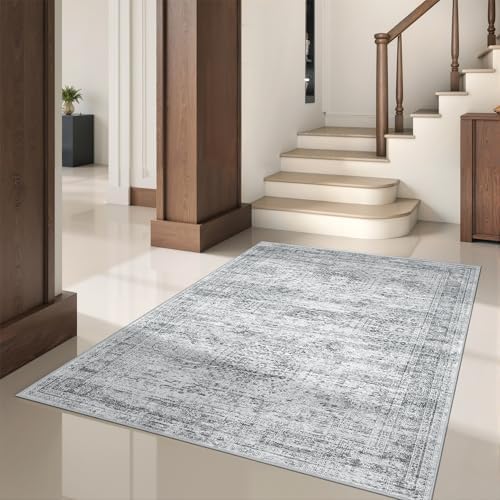 4x6 Area Rug for Entryway,Washable Kitchen Rug,Grey - Image 5
