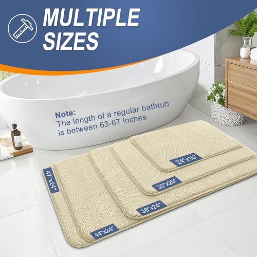 OLANLY Memory Foam Bathroom Runner Rug 47x20, Absorbent Long Bath Mat, Sand - Image 5